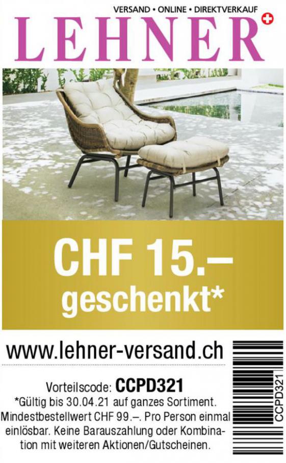 CHF 15.- Geschenkt . Lehner Versand (2021-04-30-2021-04-30)