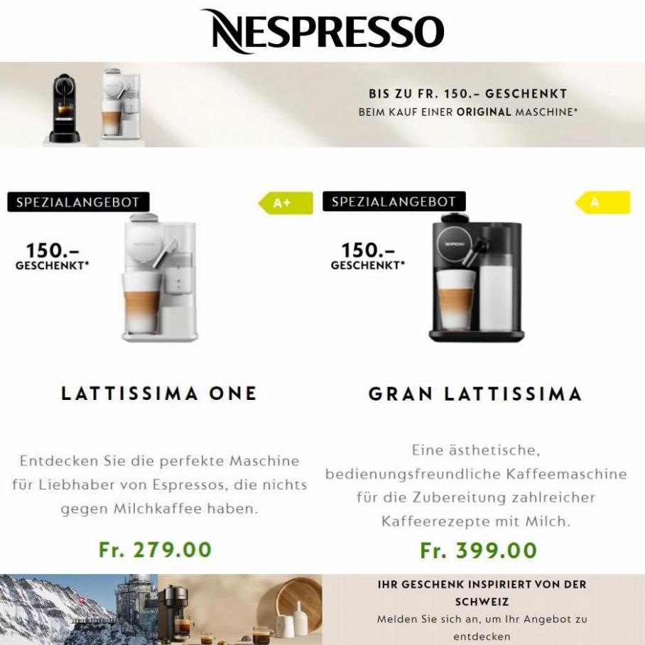 Bis zu Fr. 150.- geschenkt beim Kauf einer Original Maschine. Nespresso (2022-05-29-2022-05-29)